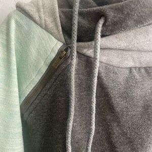Two toned Grey Double Hooded Hoodie with Mint Sleeves